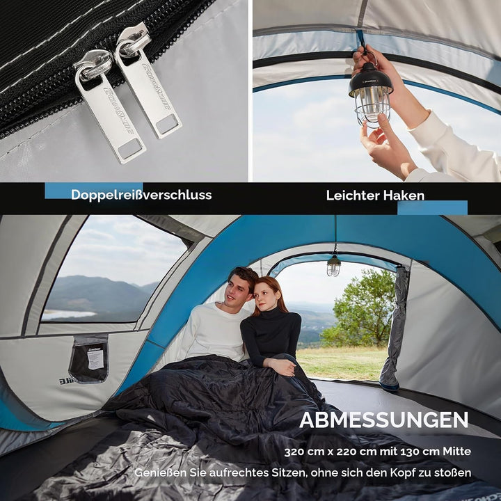 EchoSmile Pop up Zelt 4-8 Personen, Wurfzelt Wasserdicht mit 2 Belüftungsfenstern, Familienzelt &amp; Ca