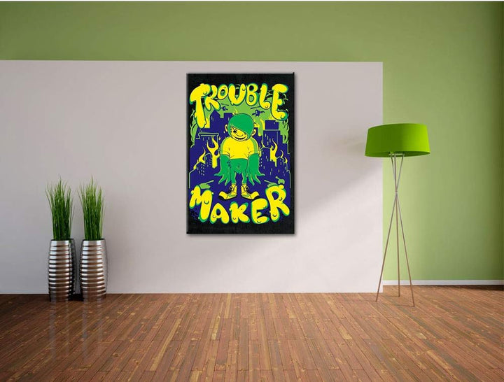Dark Trouble-Maker black Leinwandbild Bild auf Leinwand, XXL riesige Bilder fertig gerahmt mit Keilr