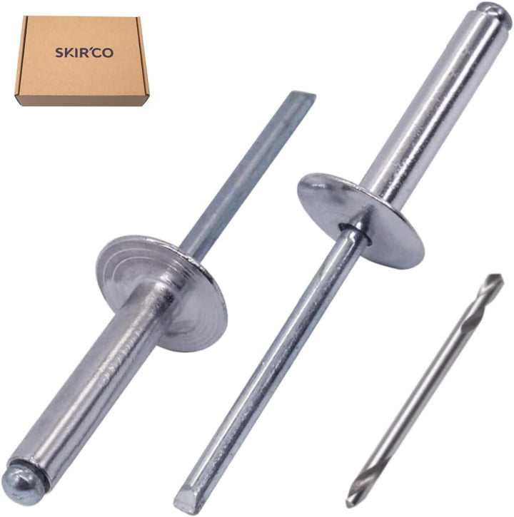 SKIR'CO (250 Stück) Grossflansch Aluminium Blindnieten 5,0 x 30 mm, Stahldorn, Bohrer inklusive 250
