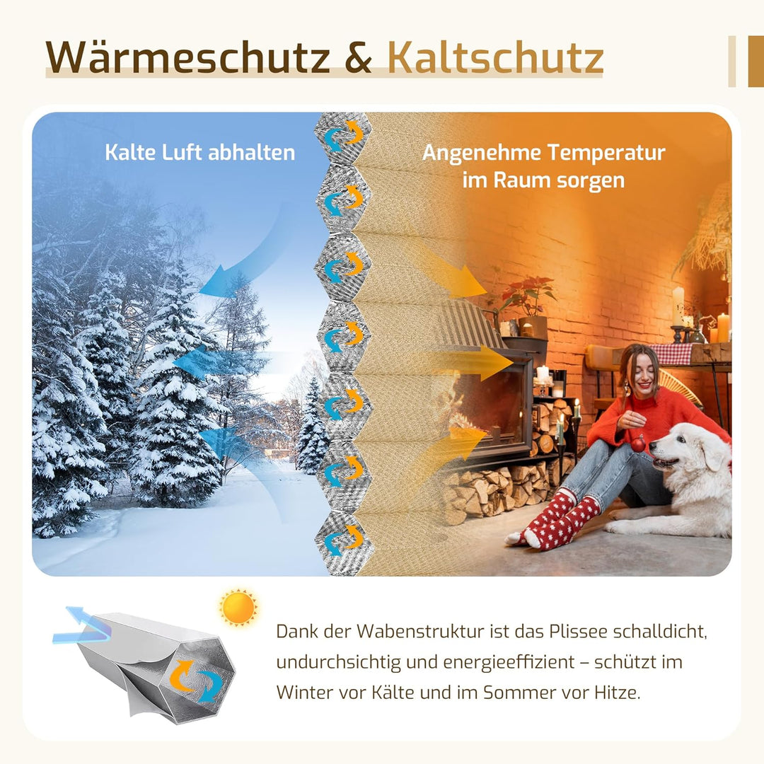 Grandekor Wabenplissee ohne Bohren Weiss-Beige 45x110cm (BxH) | Verdunklungsplissee Klemmfix Plissee