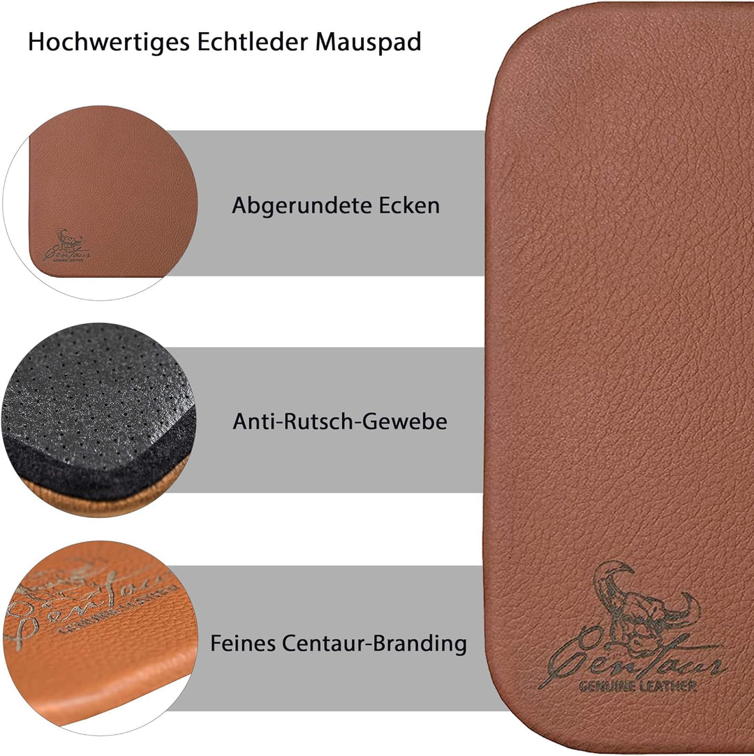 Centaur - Hochwertiges Leder Mousepad 25x18 cm Cognac - Vintage Mauspad aus echtem Leder - Unterlage