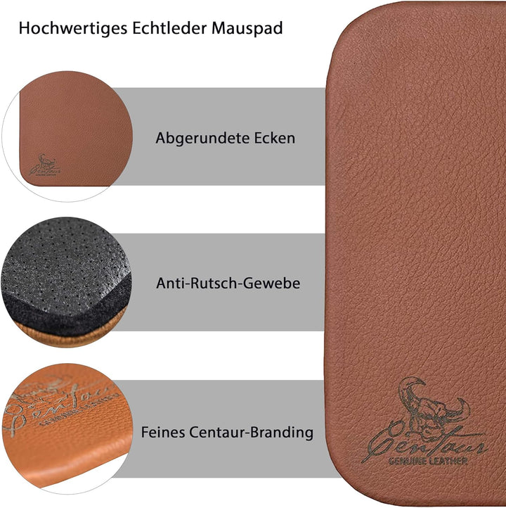 Centaur - Hochwertiges Leder Mousepad 25x18 cm Cognac - Vintage Mauspad aus echtem Leder - Unterlage