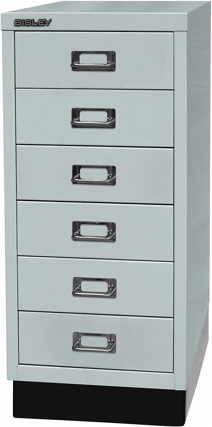 BISLEY MultiDrawer, 29er Serie mit Sockel, DIN A4, 6 Schubladen, Metall, 645 Lichtgrau, 38 x 27.9 x