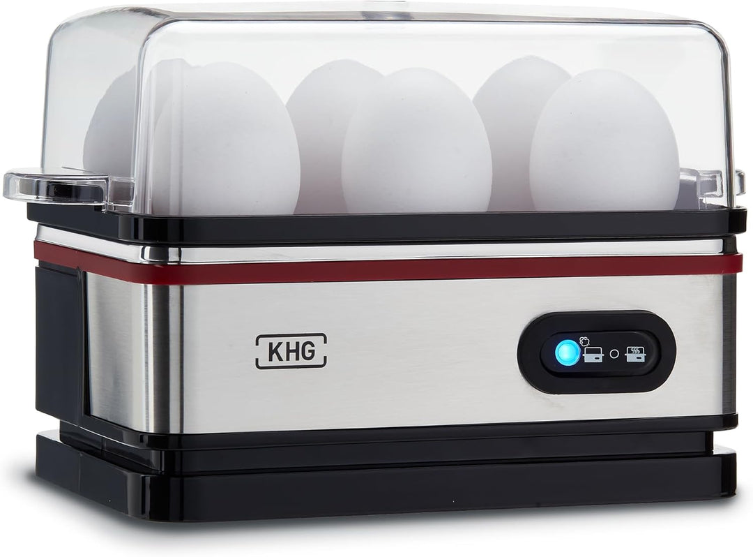 KHG Eierkocher EK-600SE 6 Eier Edelstahl leicht mit Warmhaltefunktion in einzigartigem Retro-Design