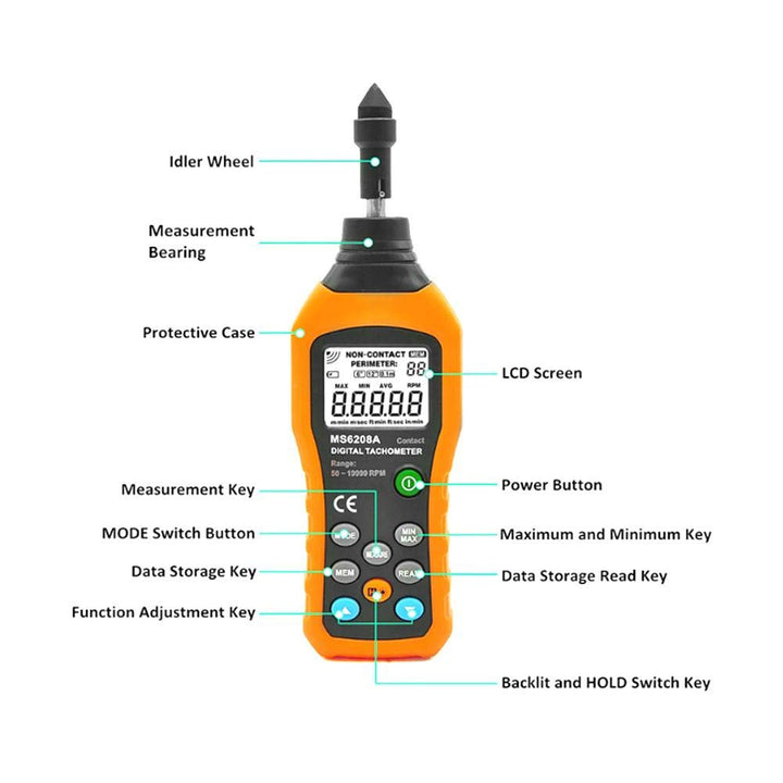 Drehzahlmesser PEAKMETER PM6208A Handmessgerät Digitaler Drehzahlmesser Messgerät Geschwindigkeitsme