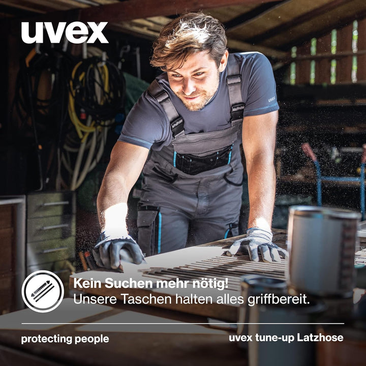Uvex Tune-up Lange Herren-Arbeitshose - Lange Latzhose mit Knietaschen - Premium Latzhosen 44 Grau,