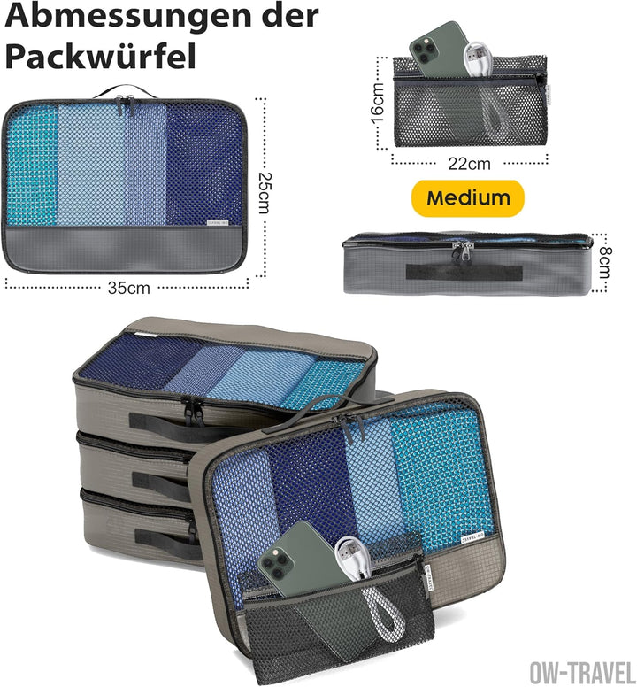 OW-Travel Einfach zu Organisierende Packtaschen für Koffer Medium Kleiderlagerung mit Reisewürfeln e