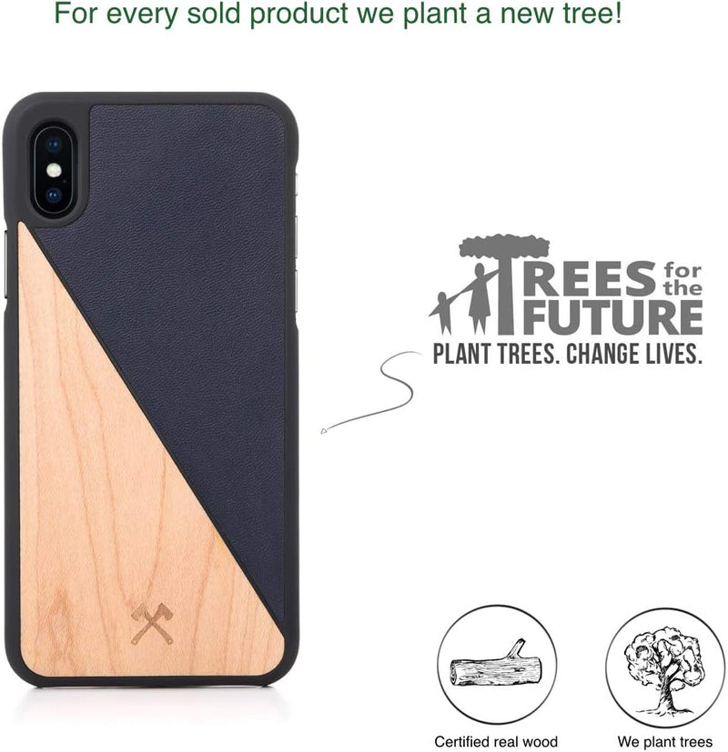 Woodcessories - Hülle kompatibel mit iPhone XS Max aus Echtholz - EcoSplit Case (Ahorn/Blau) Ahorn /