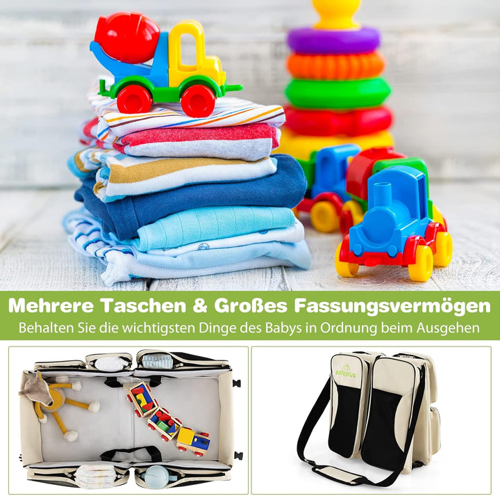 COSTWAY 3-in-1-Wickeltasche, tragbare Baby-Reisetasche mit Wickelunterlage, Kinderwagengurte, isolie