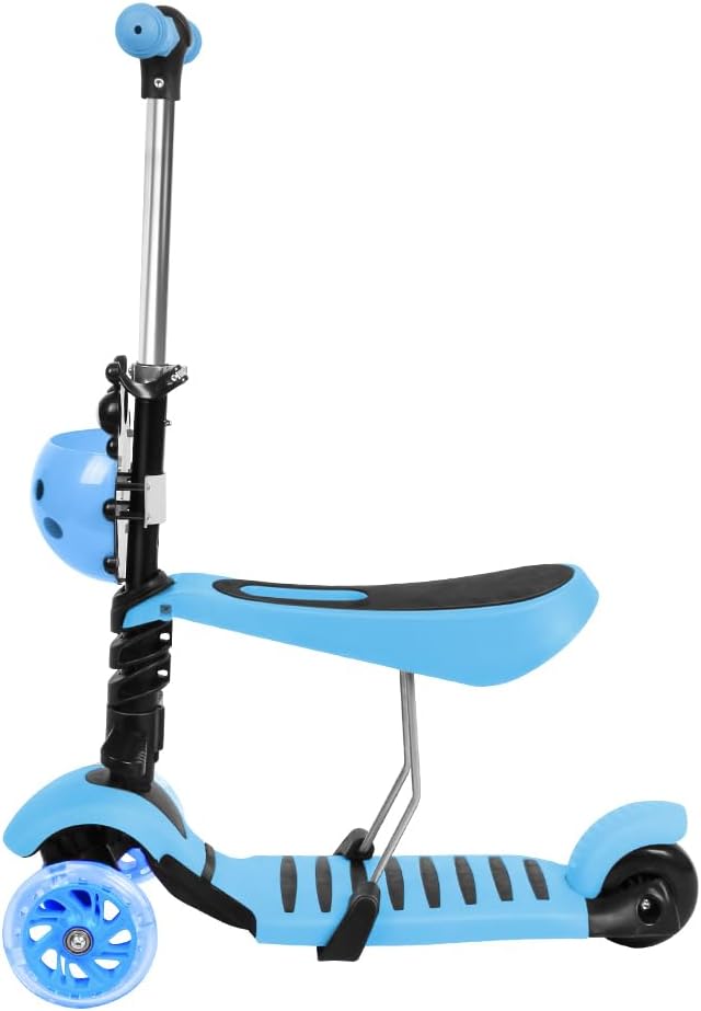 Tretroller mit 3 Rädern für Scooter, faltbar, bunt | rutschfeste Brücke höhenverstellbar mit LED-Lic
