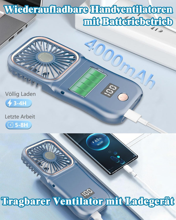 DDKJ Handventilator, Tragbarer Mini Ventilator Hand, 3 Geschwindigkeiten Portable Fan Klein (180°sch