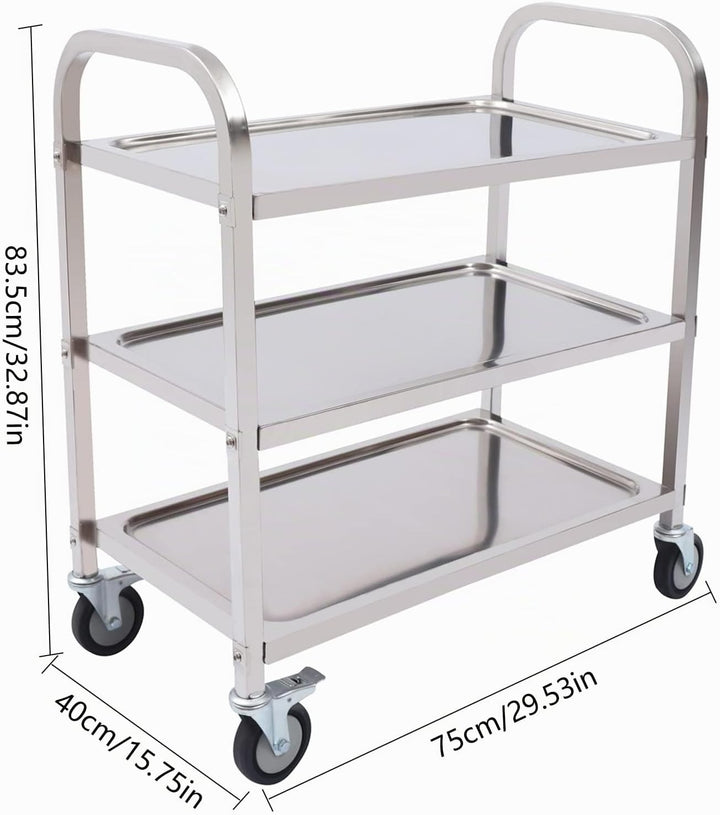 3 Borde Servierwagen, Küchenwagen, Edelstahl Rollwagen, AbräUmwagen, Teewagen Gastro Servierhilfe, T