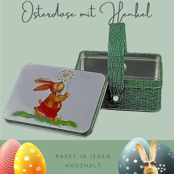 Dose mit Deckel und Henkel, Blechdose Korb mit Ostermotiv, ca. 10,4 x 7,5 x 4 cm, 3 Stück, Keksdose,