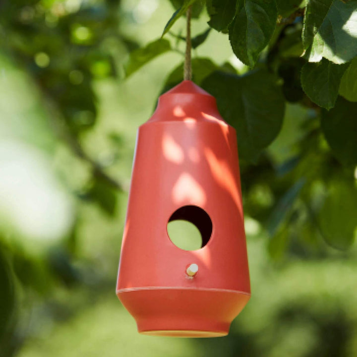 Point-Virgule Nistkasten für vögel, Vogelhaus zum aufhängen, aus Bambusfasern, Orange ø 15cm H 28cm,