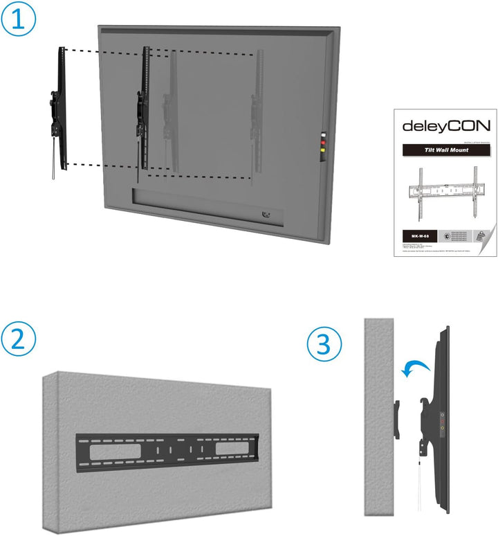 deleyCON Universal TV Wandhalterung 60"-100" Zoll (152-254cm) Neigbar - 75Kg - bis VESA 900x600 - Pl