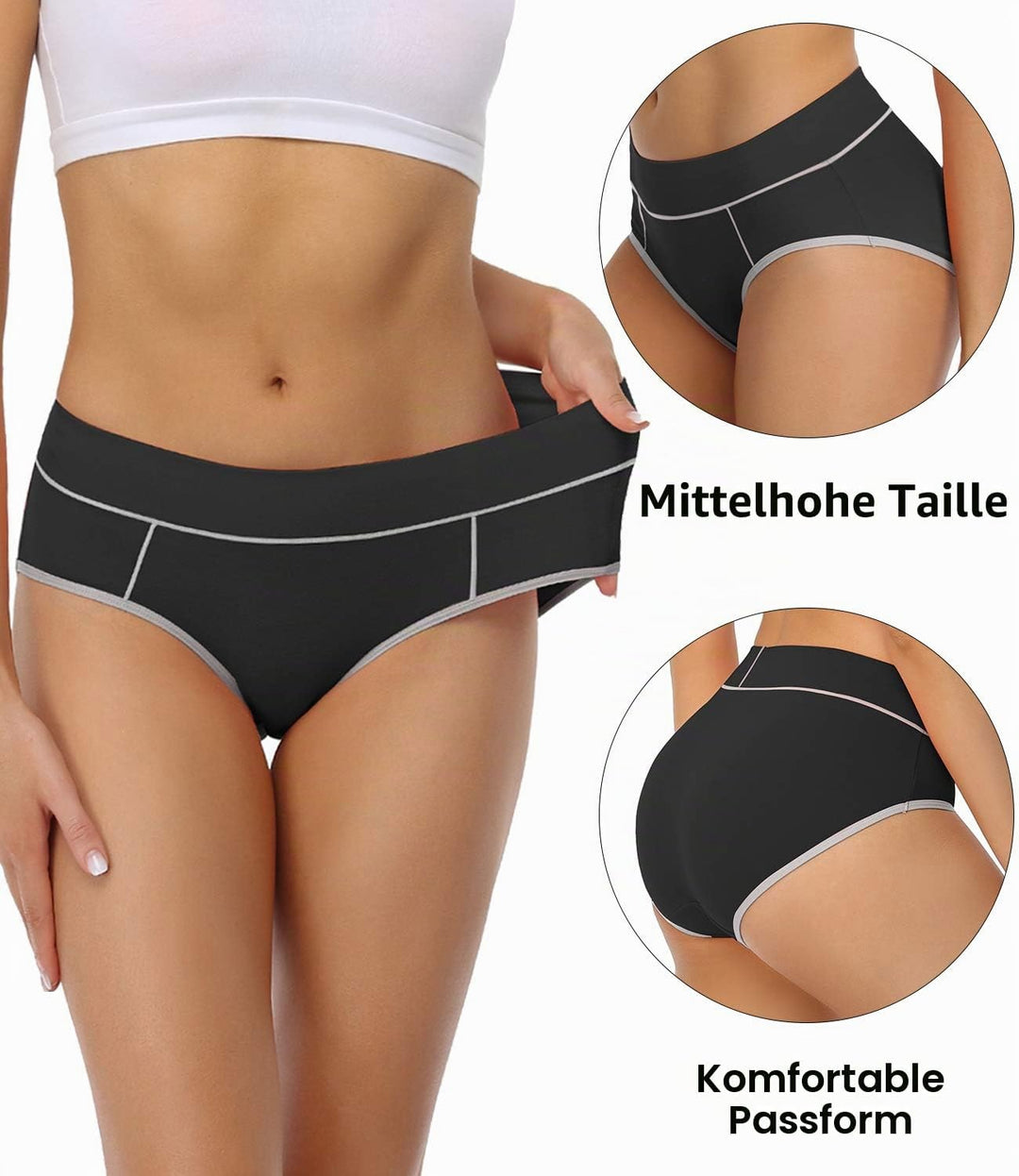 wirarpa Unterhosen Damen Midi Taille Slip Baumwolle Bequeme Unterwäsche Mehrpack M Schwarz-5er Pack,