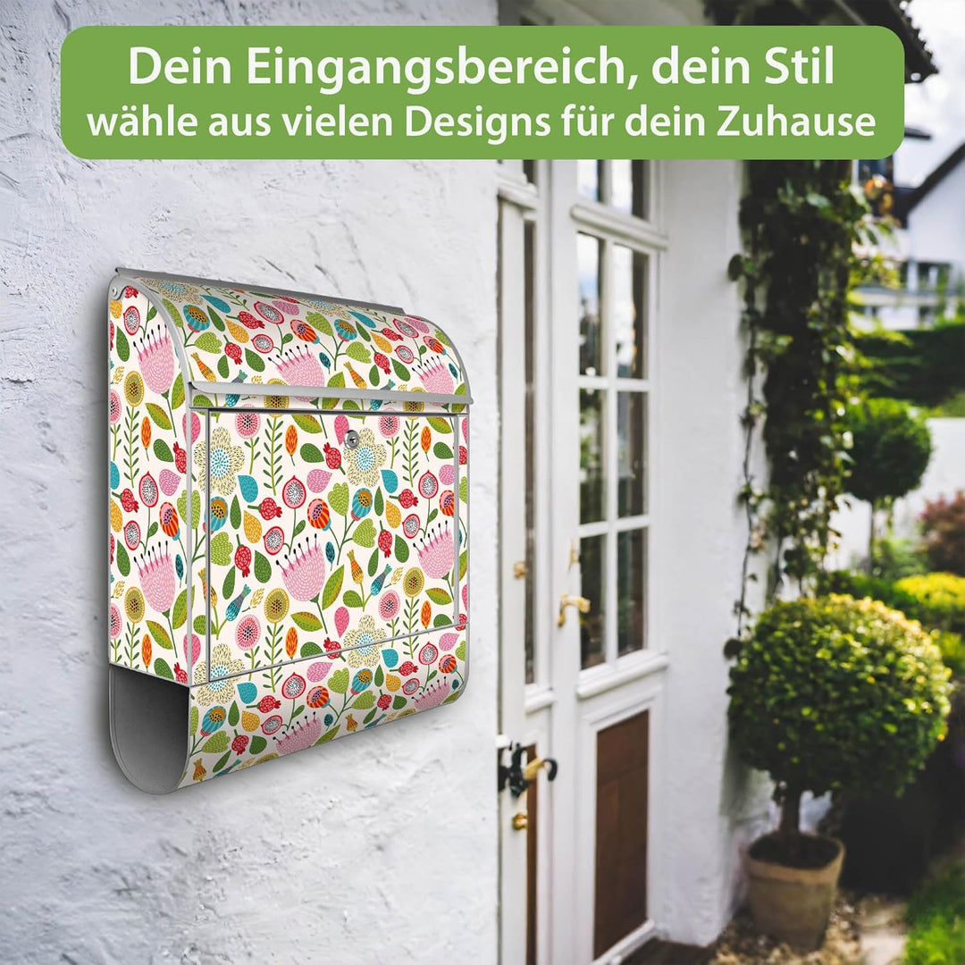 banjado® Design Briefkasten mit Motiv Rosa Kelch Hell 39x47x14cm &amp; 2 Schlüssel - Briefkasten Stahl S