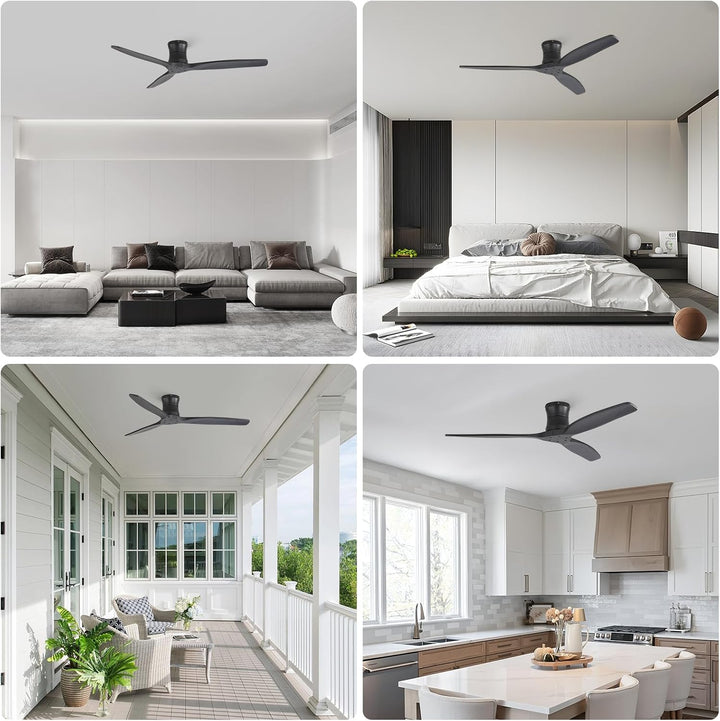 Sofucor 132cm Deckenventilator mit Fernbedienung, Massivholz Deckenventilator ohne Licht, Leise DC M