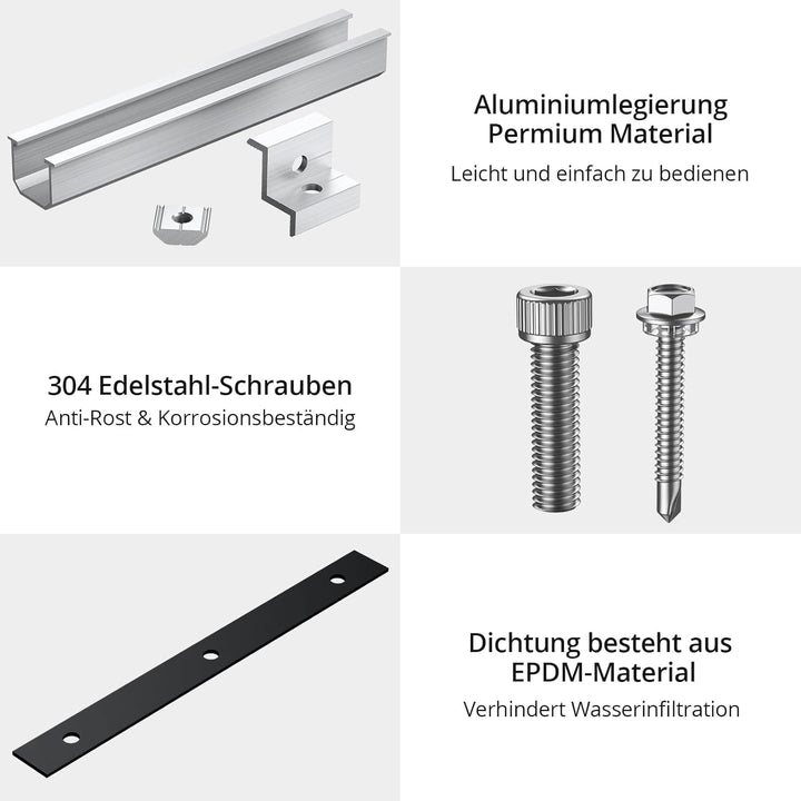 Anbte Solarmodul Halterung Kit, 6 Stück 200mm Kurzschiene aus Aluminium inkl. 6pcs Endklemme für Mod