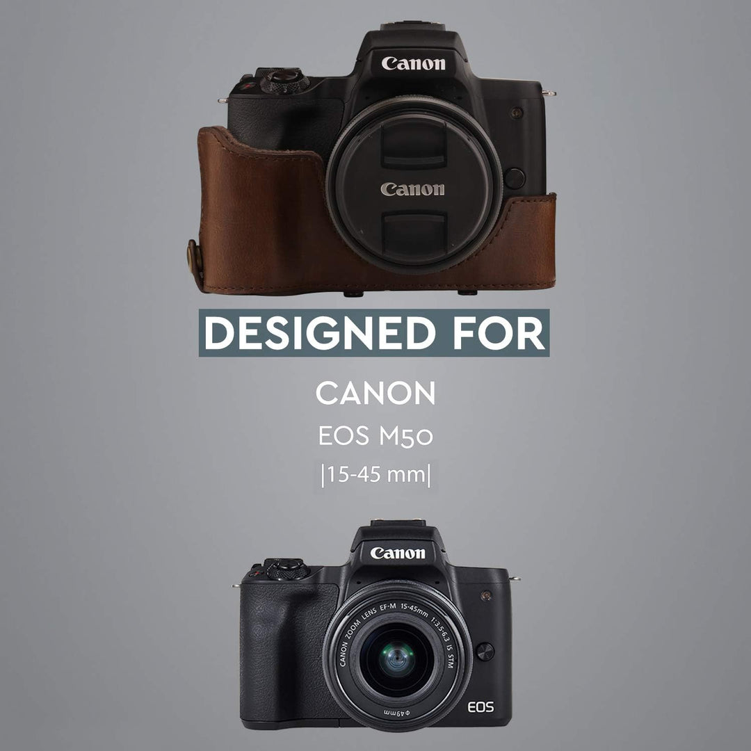 MegaGear Canon EOS M50 (15-45mm) Ever Ready Leder Kamera-Case mit Trageriemen
