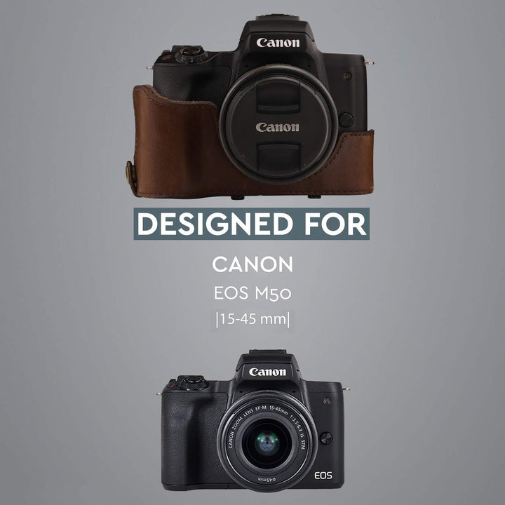 MegaGear Canon EOS M50 (15-45mm) Ever Ready Leder Kamera-Case mit Trageriemen