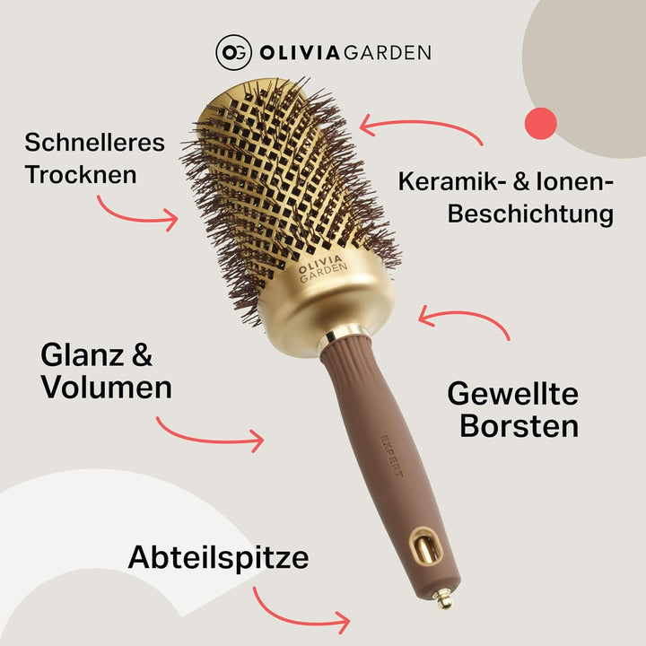 Olivia Garden - Expert Blowout Shine Gold & Brown Hairbrush - 55 55mm, 55mm