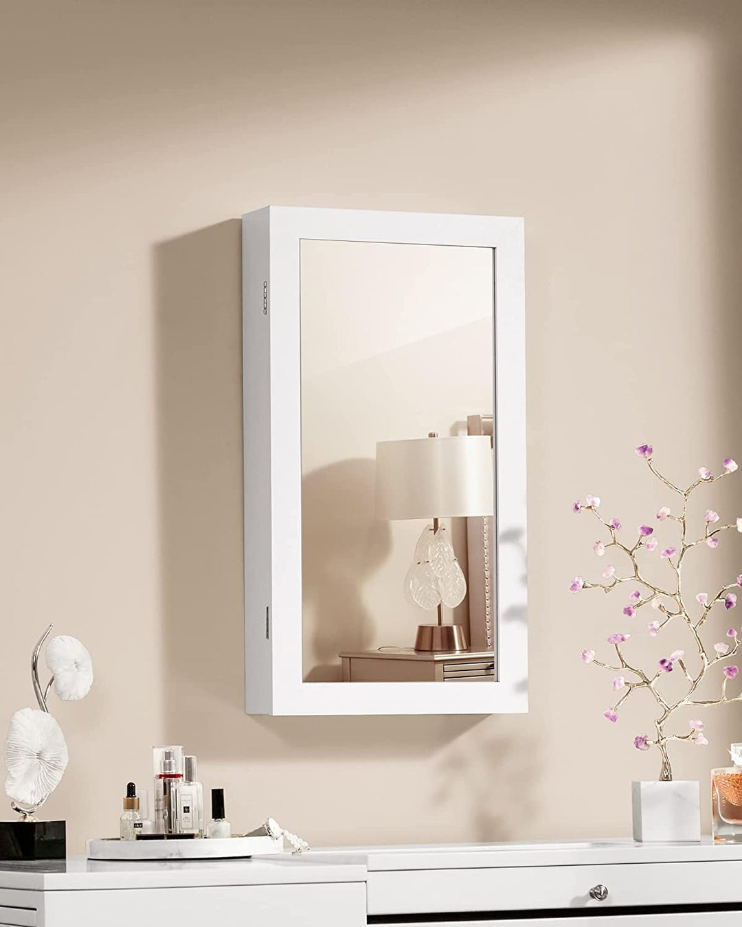 SONGMICS Schmuckschrank, Spiegelschrank, Hängeschrank, abschliessbarer Wandschrank, platzsparender S