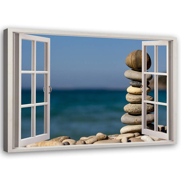 Feeby Wandbild Steine Druckbild Leinwandbild 3D Illusion Blau 90x60 cm Leinwandbild 90x60 cm Blau_g,