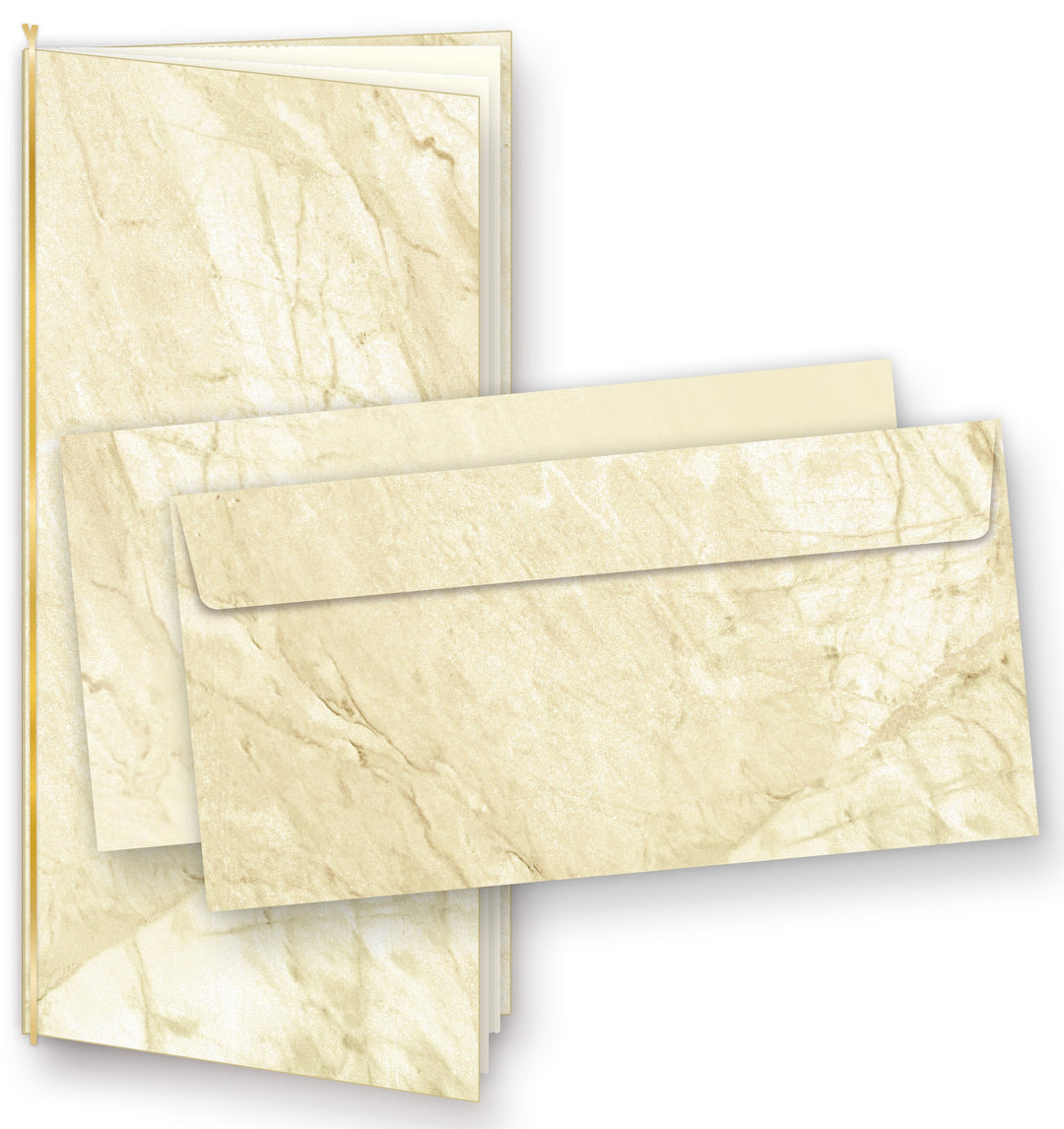 Einladungskarten Marmor (50 Sets) zum Selbst-gestalten, mit Einlegeblätter + Goldbänder, für Geburts