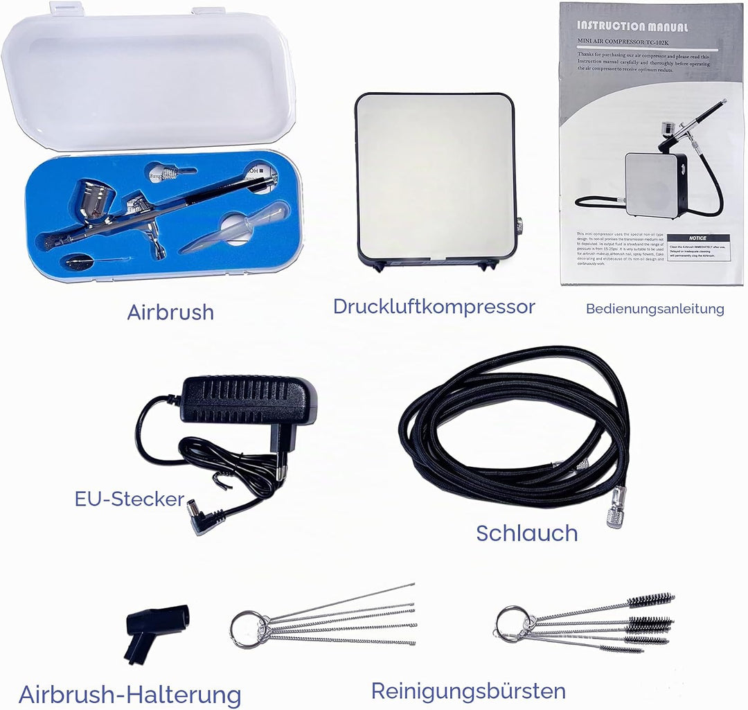 Komplettes Airbrush Set mit Kompressor, Vintage Design, 20 PSI, leicht für Anfänger, Ideal für Kunst