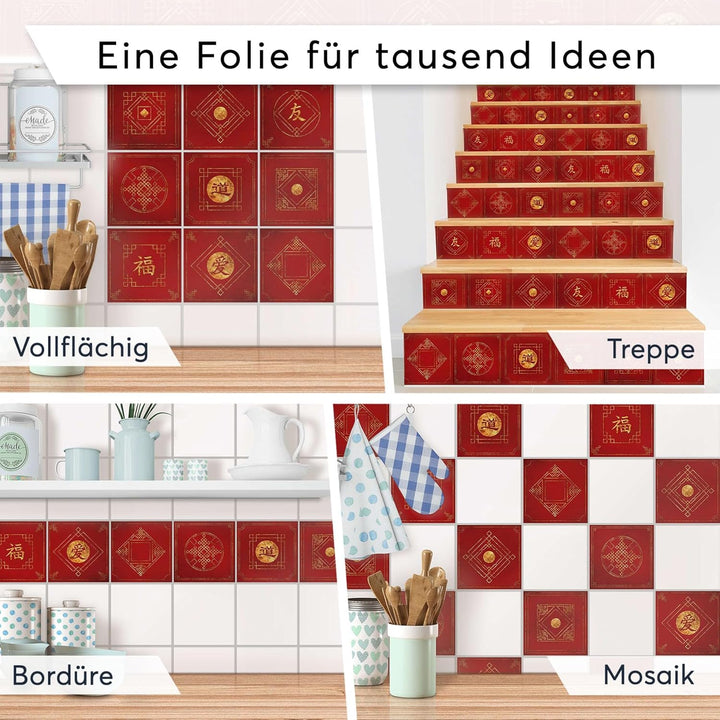 Stickerfliesen für Küche u. Bad I Deko Fliesen-Aufkleber für Fliesenspiegel I Selbstklebende Dekor K