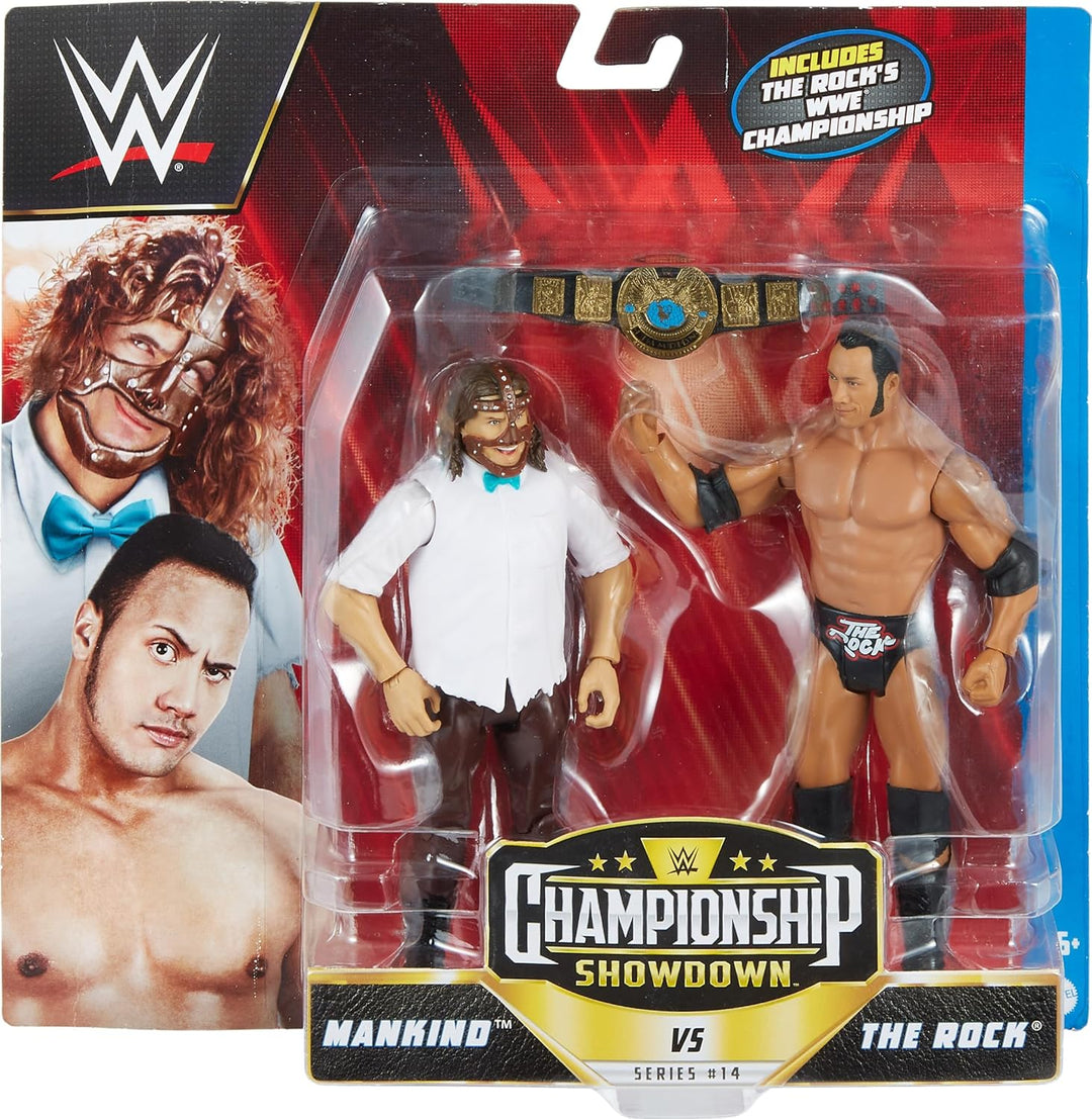Mattel WWE The Rock vs Mankind Championship Showdown Actionfigur, 2er-Pack mit Championship, 15,2 cm