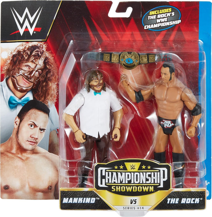 Mattel WWE The Rock vs Mankind Championship Showdown Actionfigur, 2er-Pack mit Championship, 15,2 cm