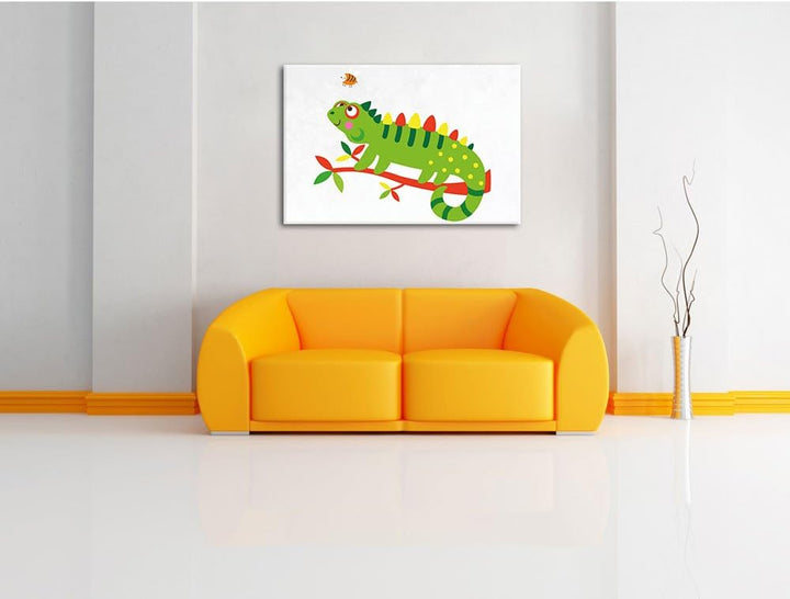 Niedliches Chamäleon weiss, Format: 100x70 auf Leinwand, XXL riesige Bilder fertig gerahmt mit Keilr