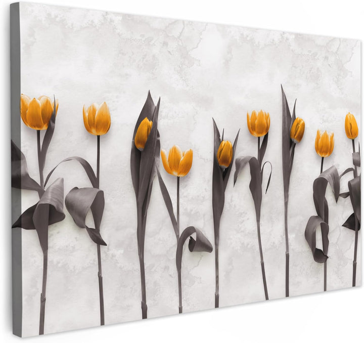 MuchoWow Leinwand Bilder, Einzigartige Wanddeko mit Rahmen, Blumen - Tulpen - Marmor, Wandbilder Woh