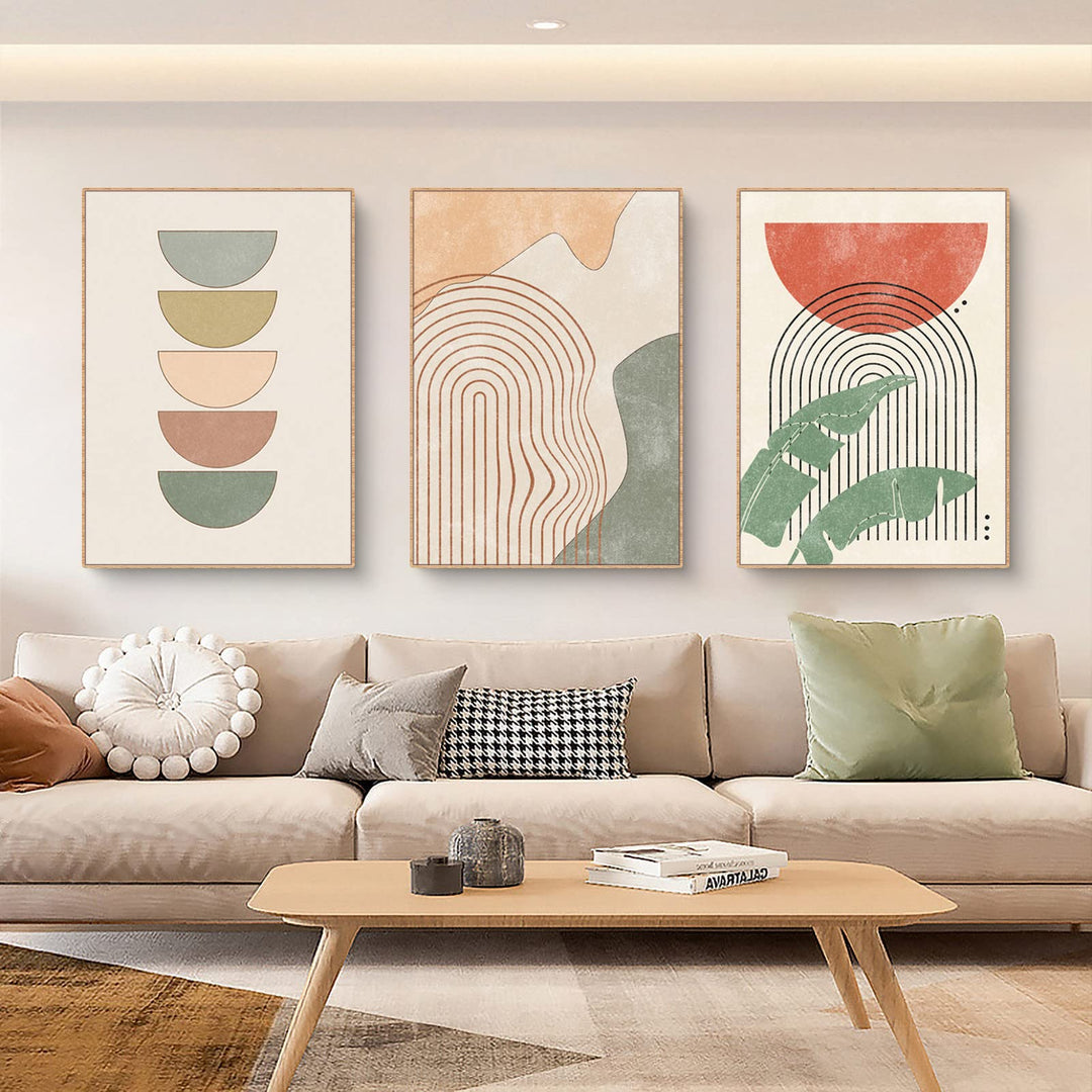 Sarah Duke 3er Beige Poster Set Abstrakt Wohnzimmer Bilder Wandbilder Moderne Leinwandbilder OHNE Ra