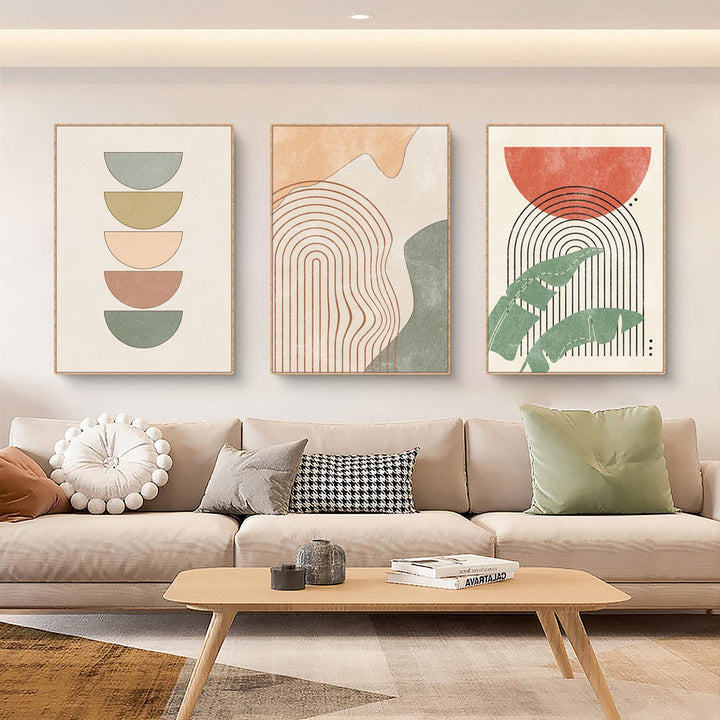 Sarah Duke 3er Beige Poster Set Abstrakt Wohnzimmer Bilder Wandbilder Moderne Leinwandbilder OHNE Ra