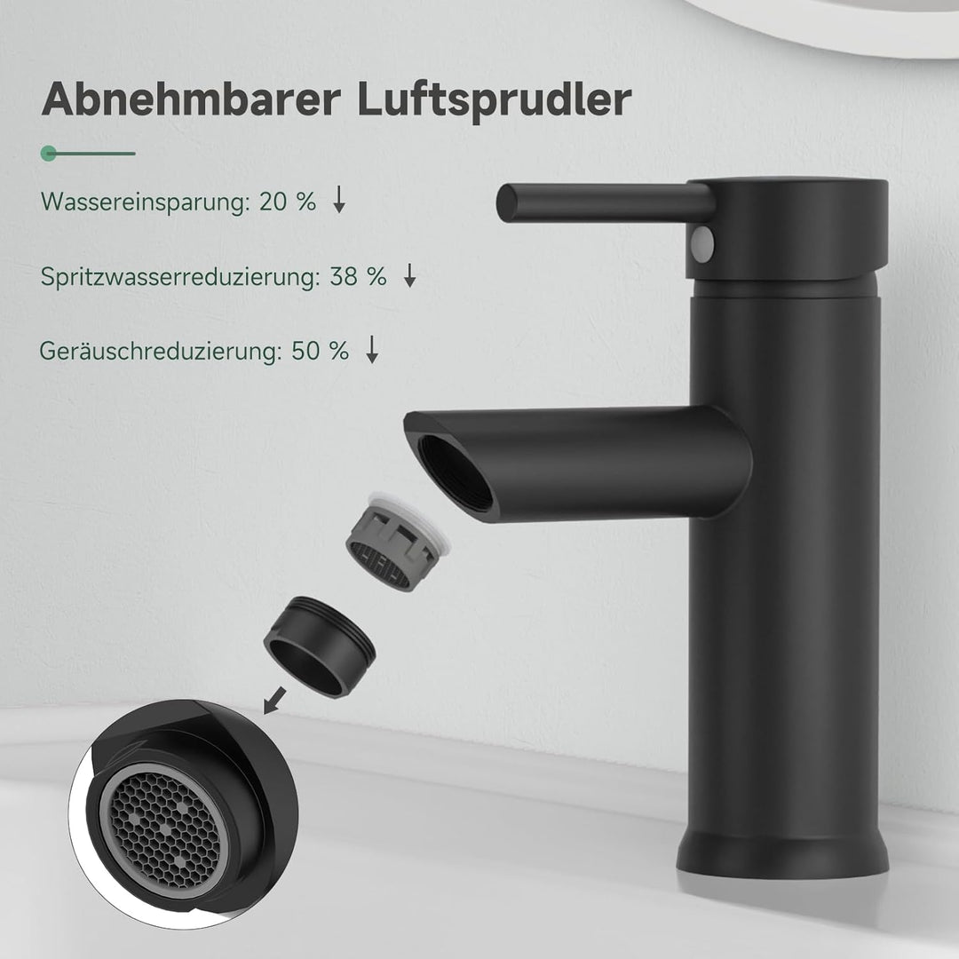 Wasserhahn Bad Schwarz Matt, Messing-Waschbecken Armaturen, Einhebelmischer Waschbecken für Bad, Gäs