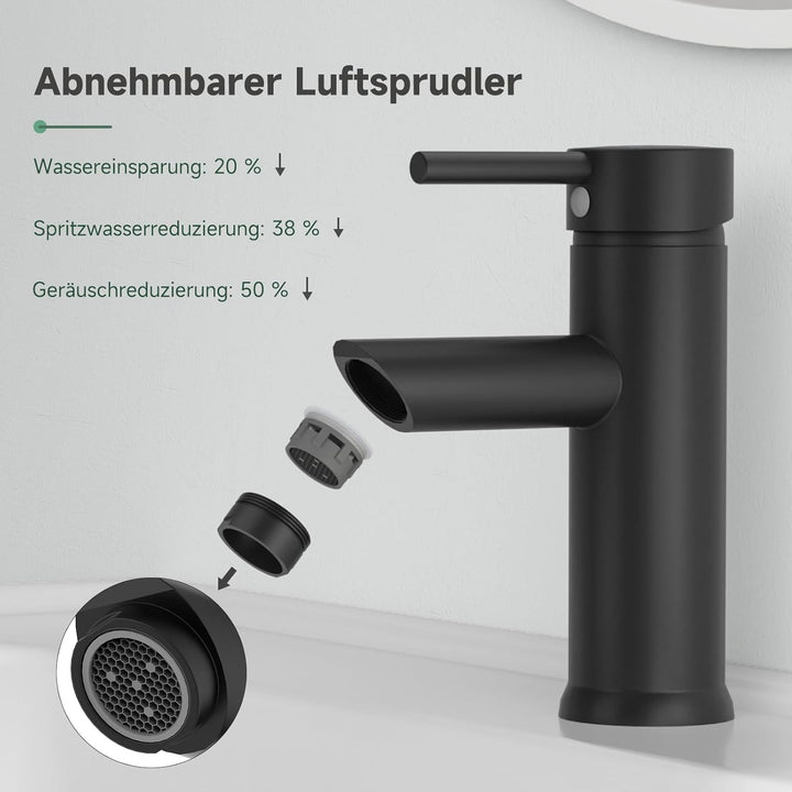 Wasserhahn Bad Schwarz Matt, Messing-Waschbecken Armaturen, Einhebelmischer Waschbecken für Bad, Gäs