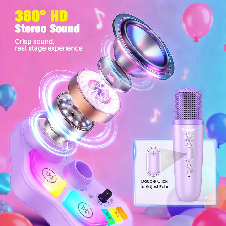 Karaoke Maschine Kinder mit 2 Bluetooth Mikrofon und Verstellbarer Mikrofon Ständer, Geschenk Spielz