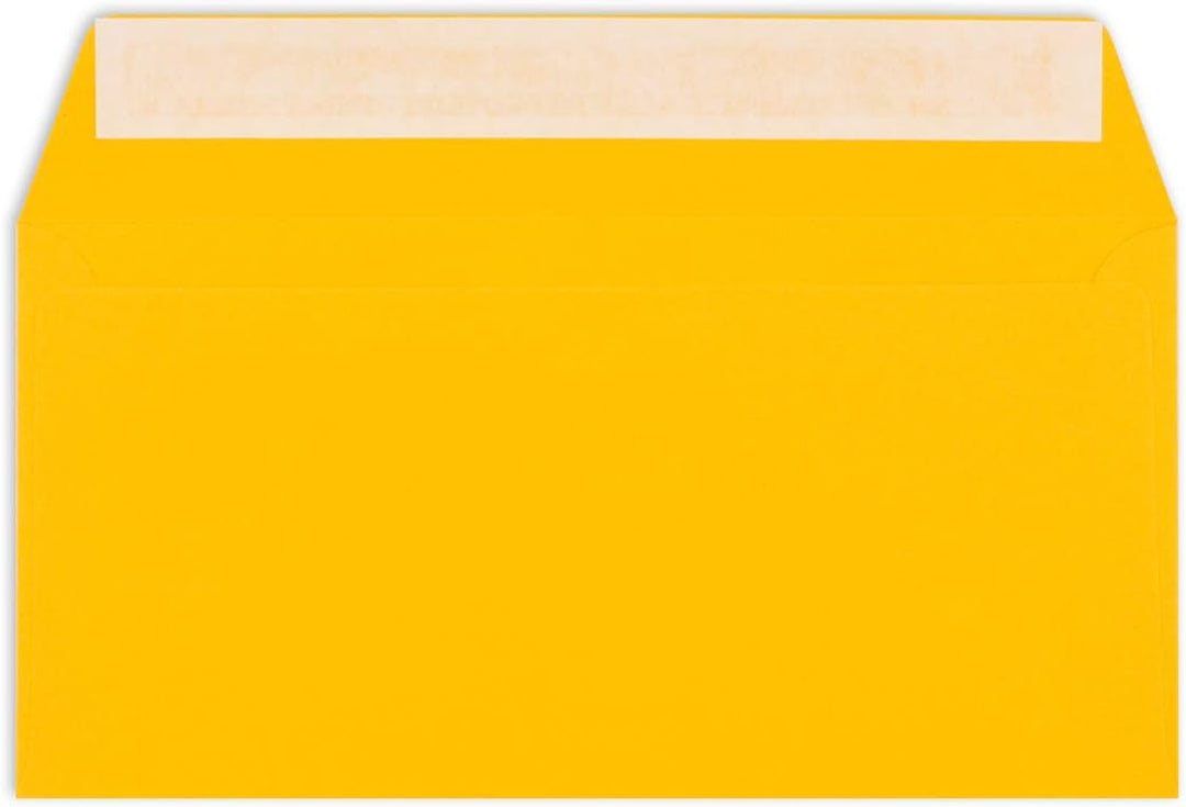 150 Brief-Umschläge DIN Lang - Honiggelb - 110 g/m² - 11 x 22 cm - sehr formstabil - Haftklebung - Q