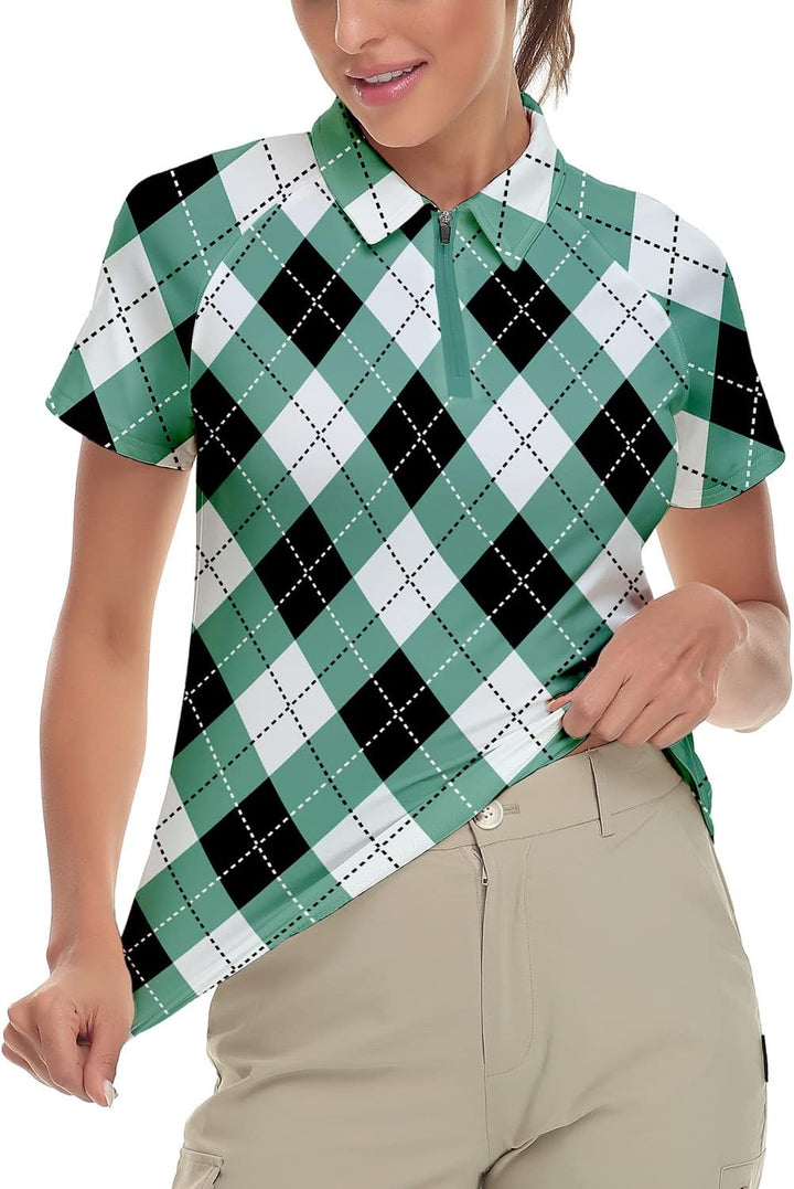 Soneven Poloshirt für Damen Kurzarm Sportshirt Damen mit 1/4 Reissverschluss Sport Tshirts Damen Sch