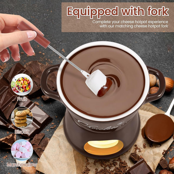 Goshoppers 2 Stück Mini Schokofondue Tasse Käsefondue Set Keramik Schokobecher mit Gabeln Schokolade