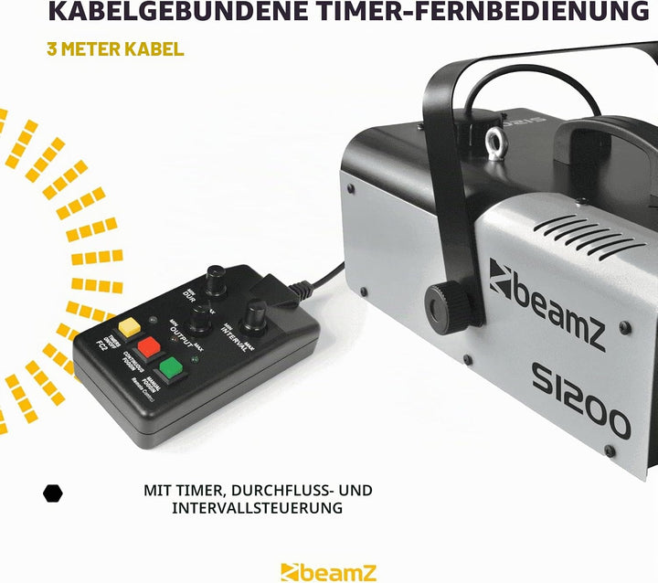 BeamZ S1200 MKII Nebelmaschine 1200 Watt, Fogger, Party Rauchmaschine, Fog Machine mit Intervall, Ti