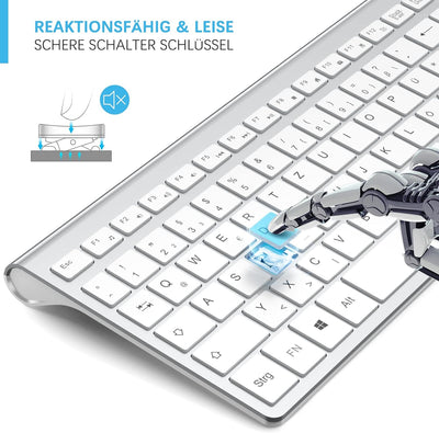 J JOYACCESS Tastatur Maus Set Kabellos, 2.4G Ultra Dünne Funktastatur mit Maus, Ergonomischer und Le