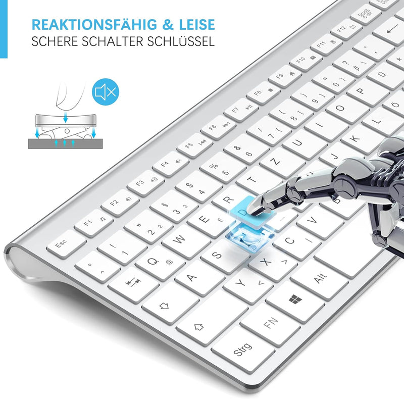 J JOYACCESS Tastatur Maus Set Kabellos, 2.4G Ultra Dünne Funktastatur mit Maus, Ergonomischer und Le