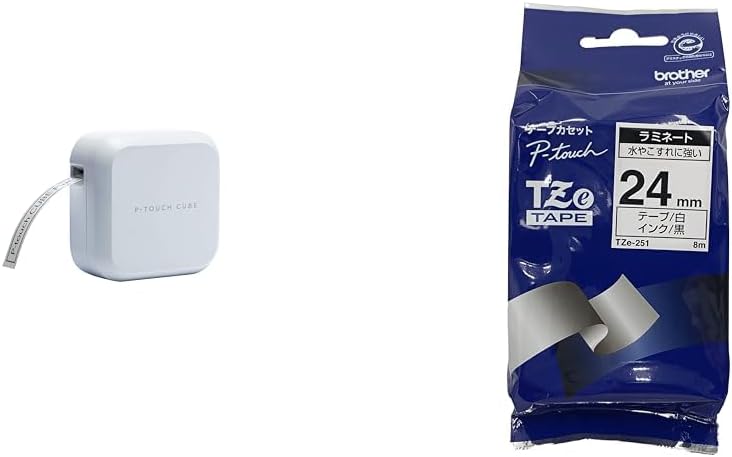 Brother P-Touch Cube Plus Beschriftungsgerät, weiss & Original P-Touch Schriftband TZe-251 24 mm, sc