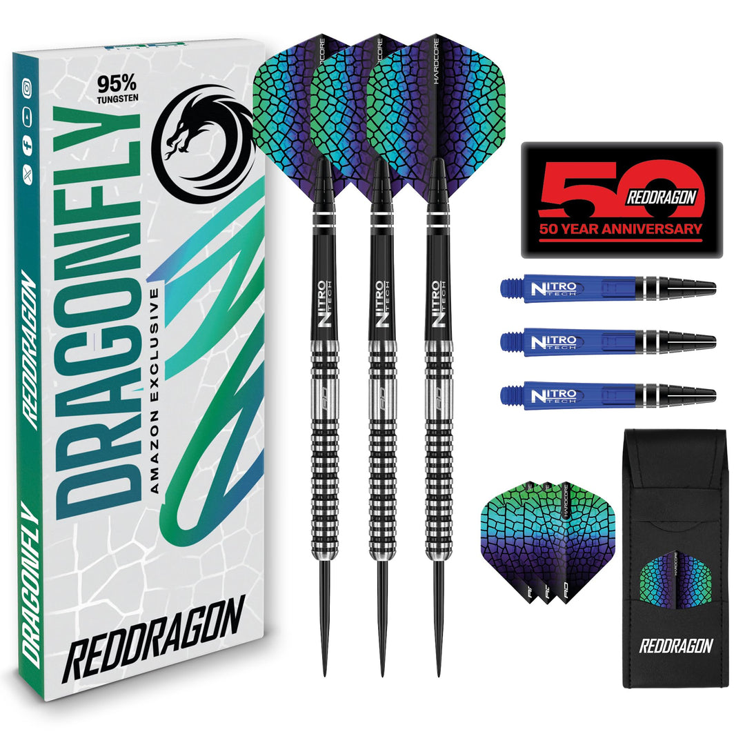 RED DRAGON Dragonfly 3: 20g, 22g oder 24g Tungsten Darts mit Flights und Schäfte, 22G