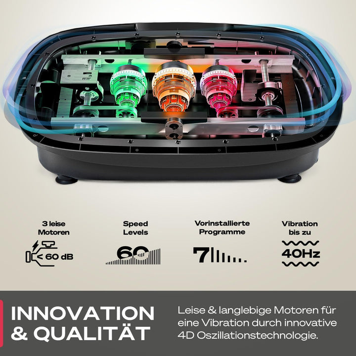Sportstech 4D Premium Vibrationsplatte | Smart LED I 3 leise Motoren INext-Level Training mit Workou