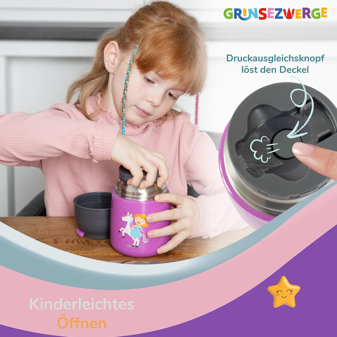 Kinder Thermobecher 500ml für Speisen und Getränke | Edelstahl Thermobehälter für Essen | Warmhalteb